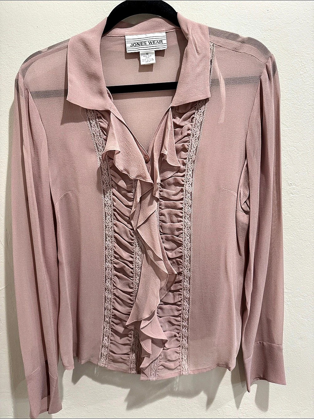 Jones Wear Silk Ruffle Blouse in Pink Size 10 Like New